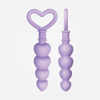 Sweet Treat - Lilac Non-Vibrating Beaded Anal Plug with Heart Ring Handle